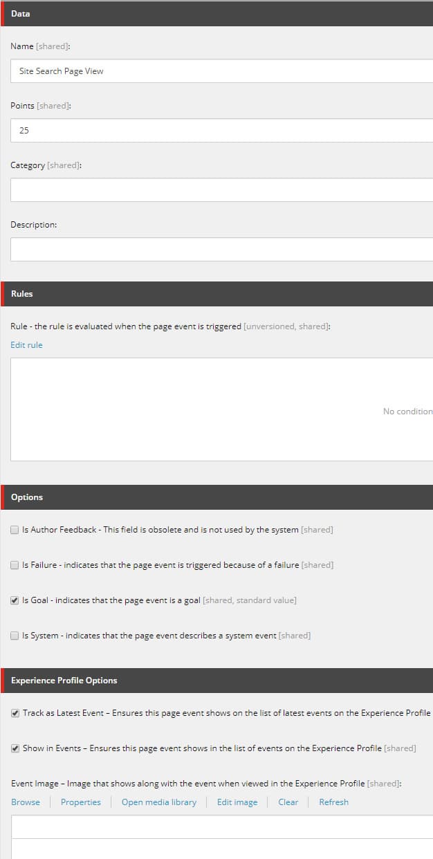 Sample Internal Search Goal Item